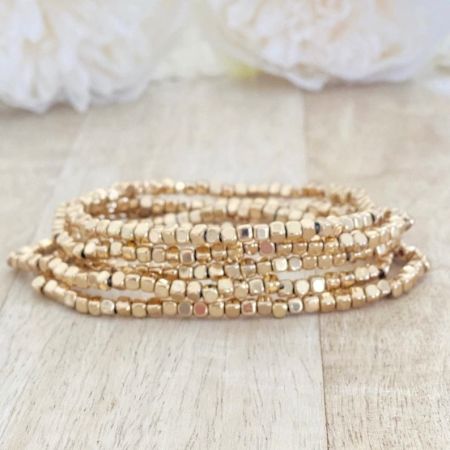 Faceted Beaded Stretchable bracelet For women, Set of 5 Pcs 22k gold plated